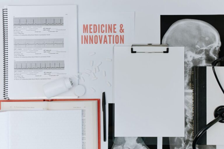 Medical research papers on a desk