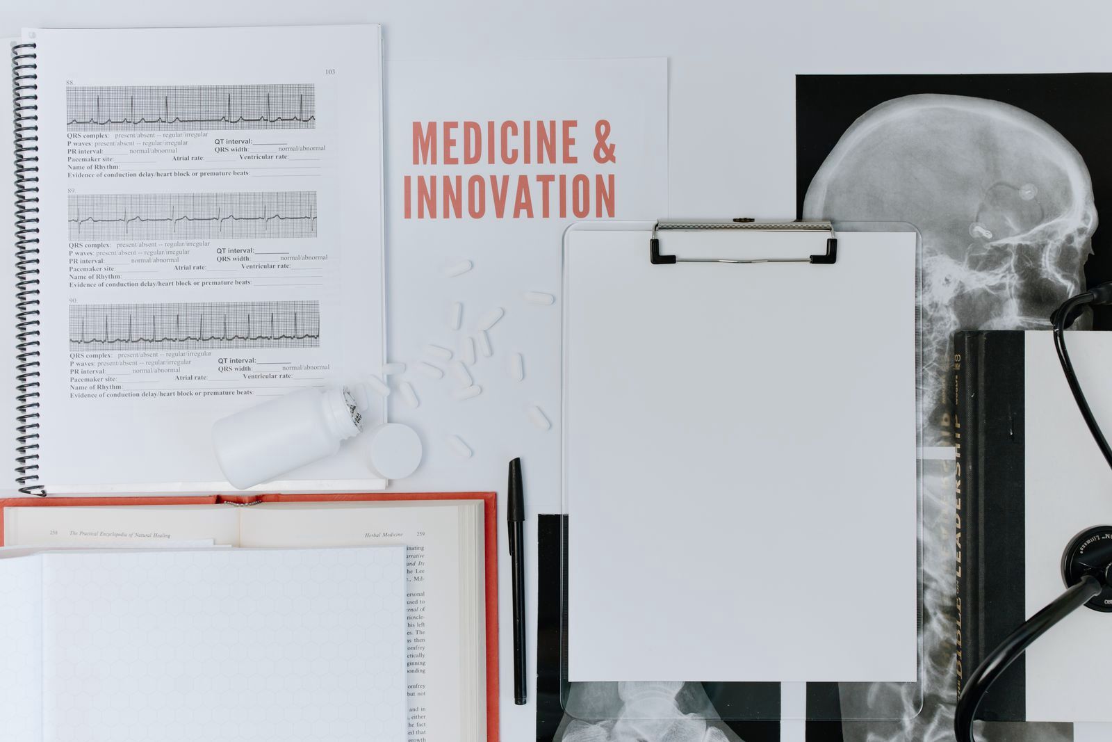 Medical research papers on a desk